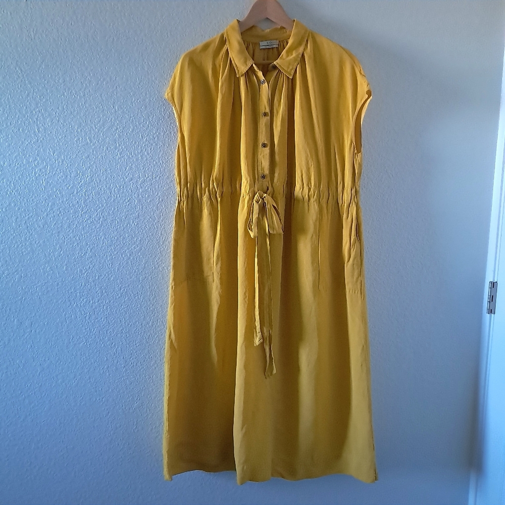 CO Fluid Linen Shirt Dress Yellow Size Medium Goop Gwyneth Paltrow